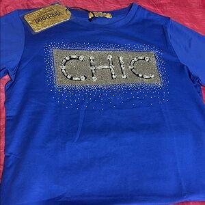 Vinizbena Women Chic Embellished Royal Blue  Top